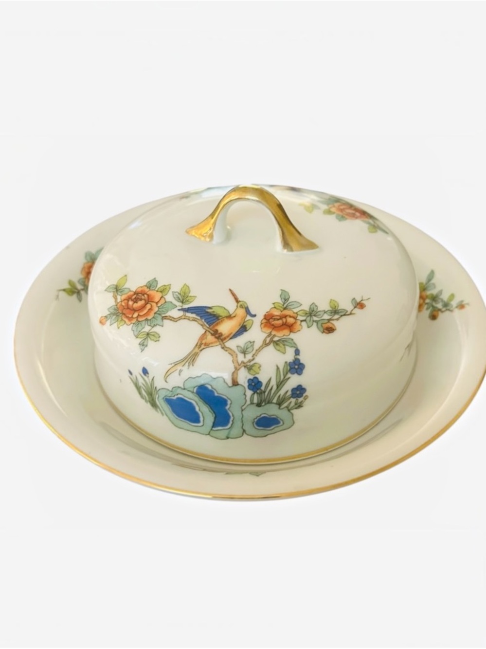 Czechoslovakia EDEN Bird of Paradise covered Cheese Butter Dish